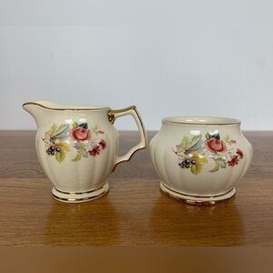 Sadler Creamer  Open Sugar Bowl Set Rose Berries Made In England Vintage Floral